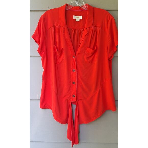 Maeve by Anthropology Front Tie Button Down Blouse Top Shirt Red Size 8 M Rayon - Picture 4 of 10